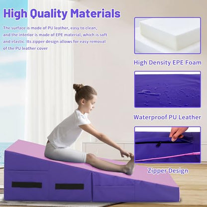 MKDLUFEI Gymnastics Mat 48"x24"x14" Incline Tumbling Mat Cheese Wedge Yoga Mat with Handles Gym Folding Exercise Mat for Kids Adults Outdoor/Indoor Home Training - color: Pink
