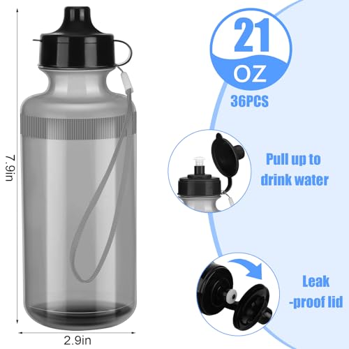 Zubebe 36 Pcs Sports Water Bottles Squeeze Bulk 21 oz | Reusable Plastic Water Bottles with Carry Strap, Back to School Supplies Summer Team Gifts for Students Travel Hiking Cycling - color: Clear Gray