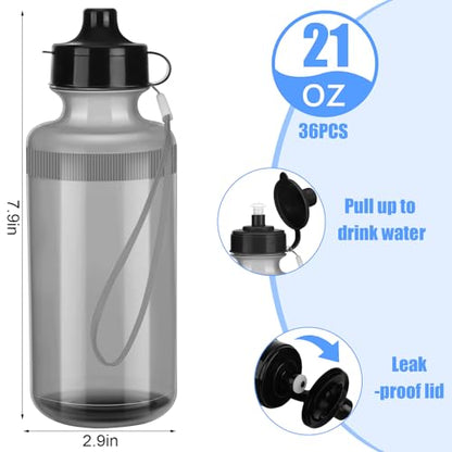 Zubebe 36 Pcs Sports Water Bottles Squeeze Bulk 21 oz | Reusable Plastic Water Bottles with Carry Strap, Back to School Supplies Summer Team Gifts for Students Travel Hiking Cycling - color: Clear Gray