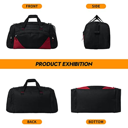 Mens Gym Bag, 55L Large Sports Duffle Bags, Workout Bags Lightweight - color: Black Red