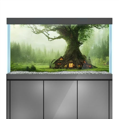 Aquarium Background Stickers - Tree Cabin Forest - Fish Tank Reptile Terrarium Decor Poster (60 x 40 cm / (23.6 x 15.7 inches)) - size: 60 x 40 cm / (23.6 x 15.7 inches)