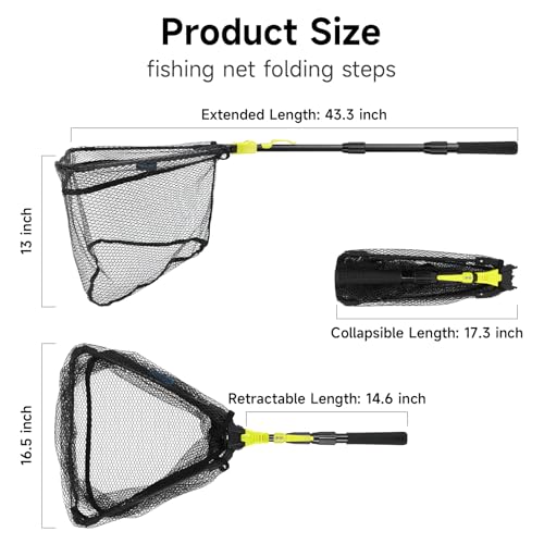 Fishing Net, SANLIKE Fishing Gear and Equipment, Fishing Net with Handle, Fly Fishing Net, Fly Fishing Accessories - size: 43 inch