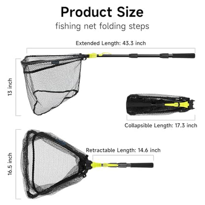 Fishing Net, SANLIKE Fishing Gear and Equipment, Fishing Net with Handle, Fly Fishing Net, Fly Fishing Accessories - size: 43 inch