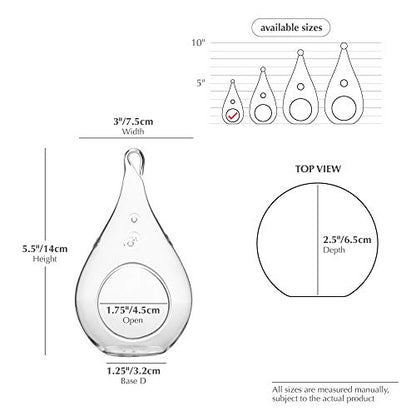WGV Glass Hanging Plant Terrarium Bulk, Width 3", Height 5.5", Teardrop DIY Air Succulent Planter Clear Tea Light Votive Candle Holder, Wedding Event Office Home Outdoor Decor, 6 Pieces