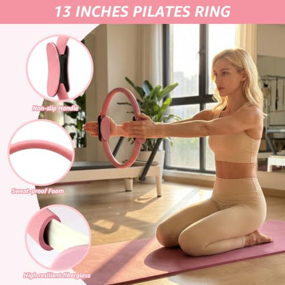 Pink 20-Piece Home Pilates Set with Ring, Ball, Rope, Bands,Weights, Slider