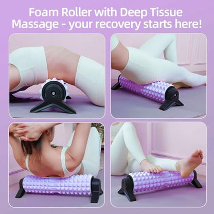 RUNWE Foam Roller with Stand - Bracket Foam Roller for Back Pain, 21 inch Trigger Point Deep Tissue Massage Roller, Medium Density Grid Bracket Foam Rollers, Leg Roller for Muscles Deep Tissue - color: Purple