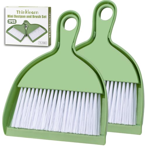 2PCS Small Broom and Dustpan Set, Mini Dust Pan and Brush, Hand Whisk for Pets, Kids, Desk, Home, Camping, Green Cleaning Supplies