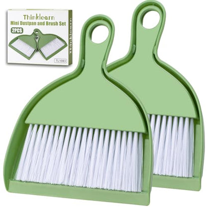 2PCS Small Broom and Dustpan Set, Mini Dust Pan and Brush, Hand Whisk for Pets, Kids, Desk, Home, Camping, Green Cleaning Supplies
