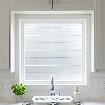 Privacy Window Film Frosted Window Cling Wide Strips Covering Non Adhesive Removable Window Sticker Glass Door Film UV Blocking for Home Office Living Room,17.5 x 78.7 Inches