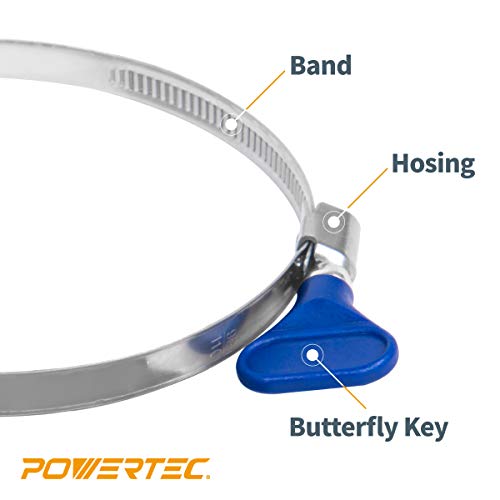 POWERTEC 70247 1-1/2 Inch Key Hose Clamps, Adjustable Stainless Steel Thumb Screw Hose Clamps for Dust Collection, PVC Tubing, Pipe Clamp, Worm Gear Clamp, 5 pack - size: 1-1/2 Inch, style: 5 PK