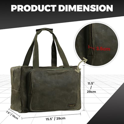 Tool Tote | Heavy Duty 16oz Waxed Canvas Tool Storage Bag - Portable 3 Pockets Tote Bag with Padded Handle& Metal Zipper, for Craftsman Gardener Carpenter Mechanic | 15.5"L x 7.5"W x 11.5"H - color: ArmyGreen