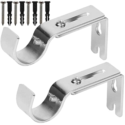 Curtain Rod Brackets for Adjustable, 2 Pack Premium Rod Bracket for Walls, Curtain Rod Holder, Drapery Rod Holders Hardware Window Curtain Rod Support Hanger for 1 Inch Rod (Silver)
