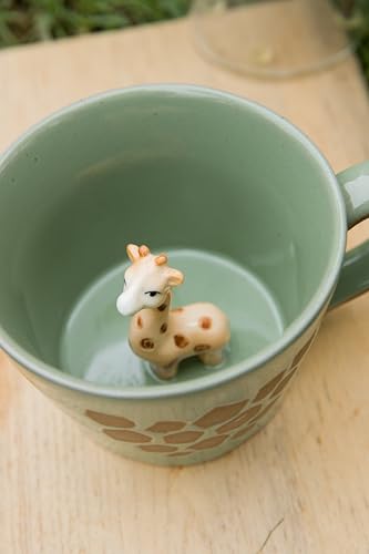 DIHOclub Giraffe Coffee Cup Ceramic 3D Wild Animal Inside Mug,Cute Cartoon Handmade Figurine Mugs,Holiday and Birthday Gift for Coffee Milk Tea Lovers,12 OZ(Green Giraffe) - color: Green Giraffe