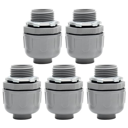 5-Pack 3/4 Inch 180° PVC Liquid Tight Connectors - UL Listed, 90-Day Warranty, Electrical Conduit Connector for Direct Burial and Marine Equipment - size: 3/4 inch (180 Degree)