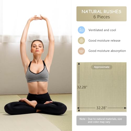 HAGiHARA Igusa Tatami Mat, 6 Pieces Foldable Rush Grass Floor Mats | Breathable Igusa Surface Helps Create a Cool and Natural Floor Space - size: 6pieces