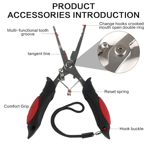 3Pcs Fishing Tool Kit Includes Folding Fishing Landing Net, Fish Lip Gripper, Multifunctional Pliers with Lanyard Sheath, Fishing Gear Accessories Equipment Gifts for Fishermen