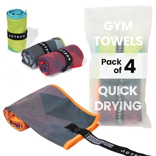 Acteon Microfiber Gym Towels 4 Pack, Quick Dry Odor Free Workout Towels for Men and Women, Super Absorbent Sports Sweat Towel for Gym, Yoga, Running, Travel, 16 x 30.5 Inch - color: Multicolor