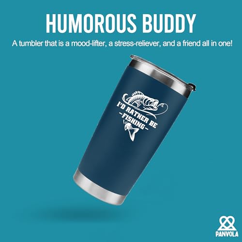 Panvola I'd Rather Be Fishing Fisherman Tumblers Fishing Gifts To Husband Dad Grandpa Boyfriend From Wife Mom Grandson Granddaughter Girlfriend Vacuum Insulated Tumbler (Blue, 20 oz) - size: 20 Ounces