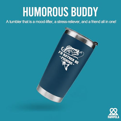 Panvola I'd Rather Be Fishing Fisherman Tumblers Fishing Gifts To Husband Dad Grandpa Boyfriend From Wife Mom Grandson Granddaughter Girlfriend Vacuum Insulated Tumbler (Blue, 20 oz) - size: 20 Ounces