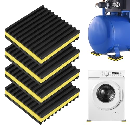 4Pcs an-ti Vibration Pads 4"x4"x7/8" Sound Isolation Ribbed Rubber Mats, Heavy Duty Vibration Isolation Pads for HVAC,Compressor,Air Conditioner,Washing Machine,Dryer, Treadmill(Color:Black+Yellow)