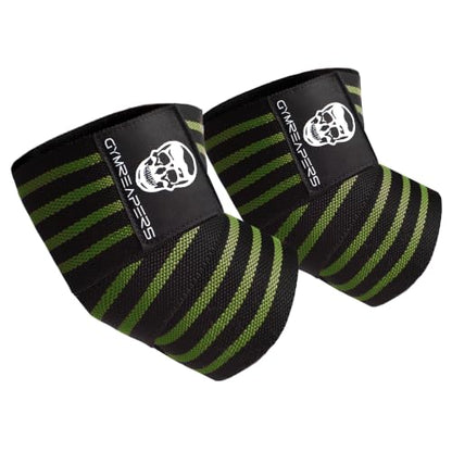 Gymreapers Weightlifting Elbow Wraps (1 Pair) - Flexible 40'' Elbow Compression Strap & Joint Support Brace - for Bench Press, Powerlifting, and Pressing - color: Green