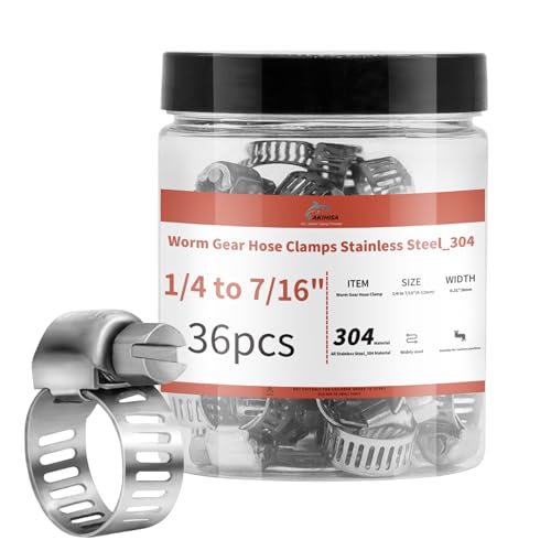 36 Pack 1/4"-7/16" Worm Gear Hose Clamps, Adjustable Range 6-12mm, 304 Hose Clamps Stainless Steel, for Pipe Plumbing Automotive And Mechanical Application - size: 36 Pack 1/4'' - 7/16'', style: 36 Pack