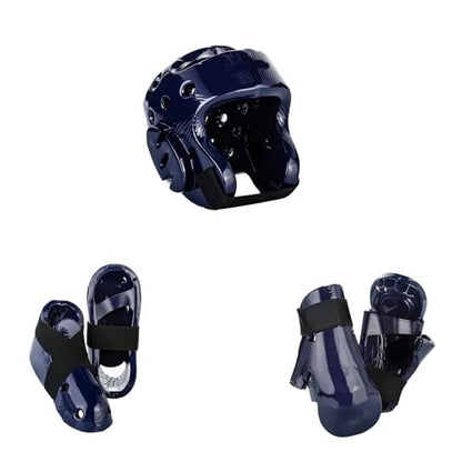 Martial Arts Karate Kenpo Taekwondo Sparring Gear Set with Kicks, Gloves and Head Gear - color: blue, size: 9-10 shoe, M-L glove