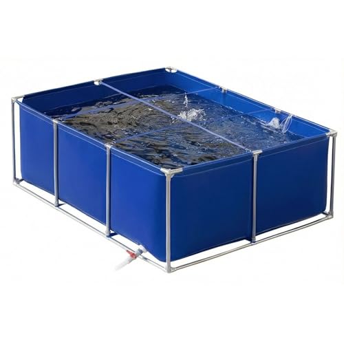 Foldable Canvas Fish Pond Tank, Above Ground Fish Pond Koi Goldfish Turtle Breeding Pool, Portable Indoor Outdoor Aquarium, Ornamental Water Storage Tank with Metal Frame & Drain Valve - size: 1.5x1x0.6m
