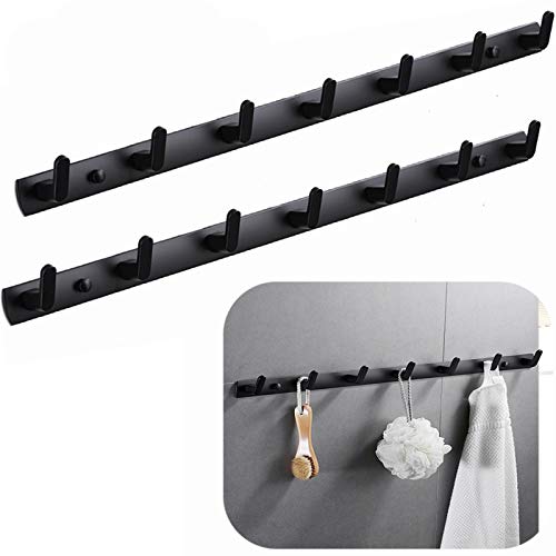 Wall Mounted Coat Rack, 7 Hooks, 25.7"x1.3", Modern, Black, 2 Pcs - size: 7 Hooks(2 packs)