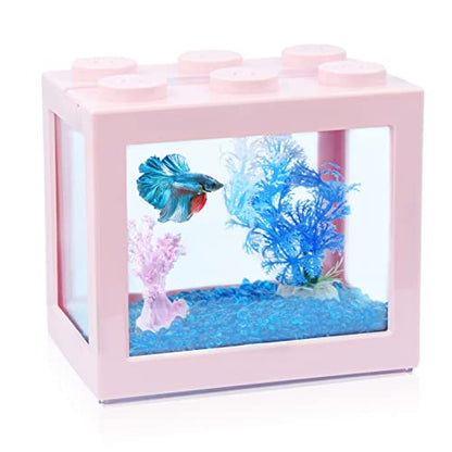 Small Betta Fish Tank, Stackable Mini Fish Tank Aquarium Tank Kit, 3/5 Gallon Rectangular Fish Bowl with Aquarium Gravel Decoration, Tiny Cube Tank for Seaweed Balls Sea Monkeys