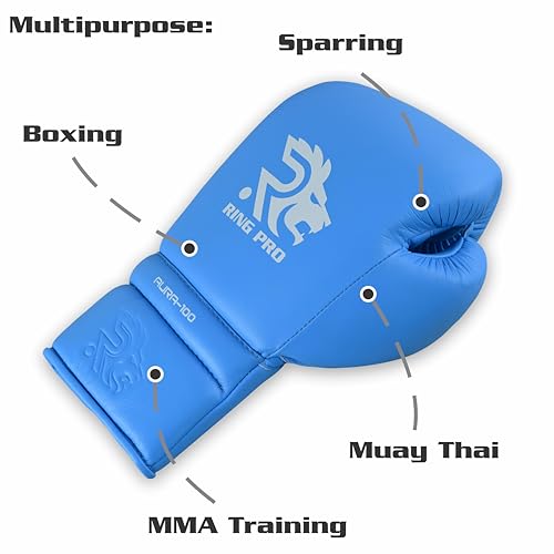 Aura 100 Full Grain Leather Lace Up Boxing Gloves for Men & Women – Professional Training, Sparring, Competition, Muay Thai, Kickboxing & Heavy Bag Gloves - color: Cyan, size: 10 OZ