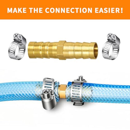 3/8" Hose Barb Fitting Kit, 3-Pack Brass Straight Connector for Fuel Line, Air, Water, Oil, Gas, Pressure Washer, Soaker & Hydraulic Hoses Repair - Includes Stainless Steel Clamps (2-way-I) - style: 2-way-I