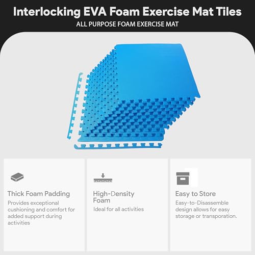 BalanceFrom Puzzle Exercise Mat 1-inch Thick, EVA Interlocking Foam Floor - color: Blue, style: One Inch Thick, 72 Square Feet
