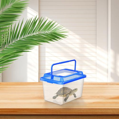 SEWACC Plastic Turtle Tank with Lid, Portable Aquarium Enclosure for Home and Travel, Clear Reptile Carrier Box for Goldfish and Lizards, Sturdy Pet Habitat