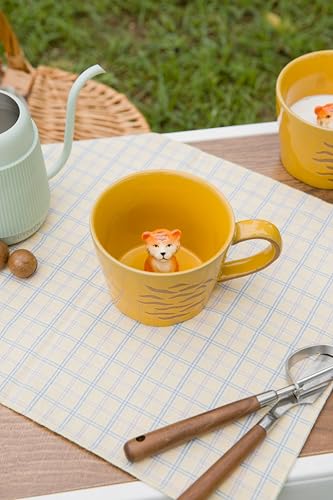 DIHOclub Tiger Cup Ceramic 3D Wild Animal Inside Mug,Cute Cartoon Handmade Figurine Mugs,Holiday and Birthday Gift for Coffee Milk Tea Lovers,12 OZ(Brown Tiger) - color: Brown Tiger