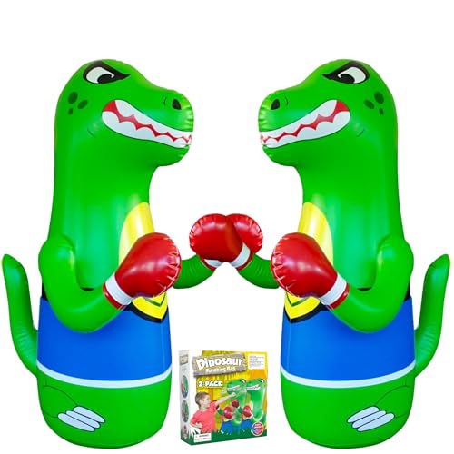 Preferred Toys 47" Inflatable Dinosaur Punching Bag for Kids - Durable Blow Up Kids Punching Bag with Bounce Back Base - Inflatable Indoor Outdoor Active Toddler Bop Play Toy - color: Green (2-Pack)