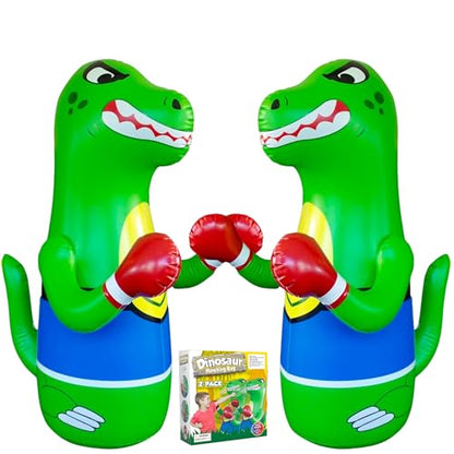 Preferred Toys 47" Inflatable Dinosaur Punching Bag for Kids - Durable Blow Up Kids Punching Bag with Bounce Back Base - Inflatable Indoor Outdoor Active Toddler Bop Play Toy - color: Green (2-Pack)