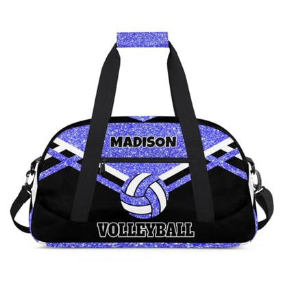 Custom Fitness Volleyball Bag with Name, Light Blue Glitter Black | Personalized Duffle Bag Overnight Bag Gym Duffle Bag for Travel Sleepover Bag - color: Blue
