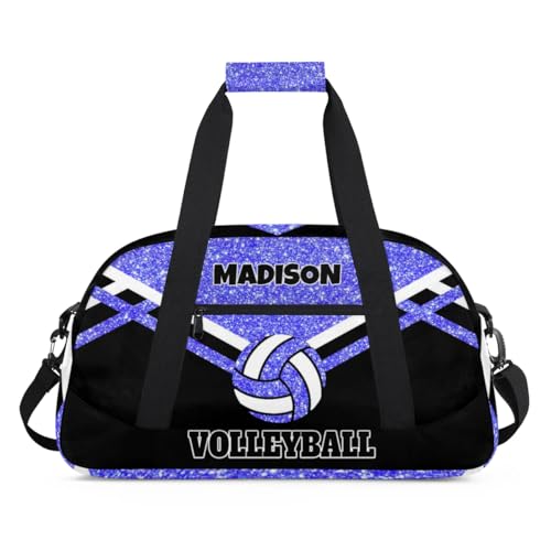 Custom Fitness Volleyball Bag with Name, Light Blue Glitter Black | Personalized Duffle Bag Overnight Bag Gym Duffle Bag for Travel Sleepover Bag - color: Blue