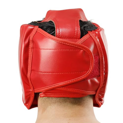 Kickboxing Headgear PU Leather MMA Sparring Helmet with Thick Foam Padding Full Coverage for Boxing Martial Arts Comfortable Adjustable Closure Lock Holes for Good Ventilation L