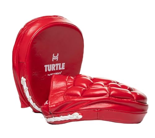 HIT N MOVE Curved Micro Turtle Boxing Mitts | Punching Pads | Sparring Gear for Boxing, MMA, Kickboxing, Muay Thai, Martial Arts Training Equipment, Genuine Leather, High-Performance Mitts - color: Red