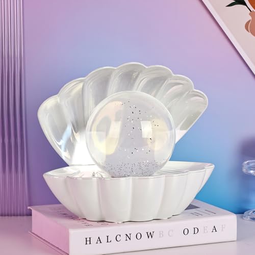 Shell Pearl Beach Themed Night Light, RGB 8 Colors Changing Mood Shell Pearl Lamps, Bedside LED Clamshell Portable Night Lights for Bar (Large White Shell) - color: Large white shell