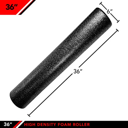 JFIT High Density Foam Roller – EPP Deep Tissue Massage Roller for Muscle Recovery, Myofascial Release & Stretching - color: Black (New), size: 36-Inch