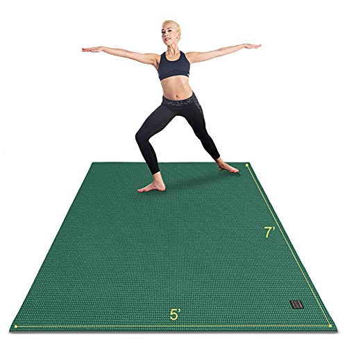 GXMMAT Large Yoga Mat 6'x4'/6'x6'/7'x5'(7mm/9mm), Extra Thick Workout Mats for Home Gym Flooring,Ultra Comfortable Non-Slip Quick Resilient Barefoot Wide Exercise Mat for Pilates,Stretching,Meditation - color: Green Jasper, size: 7*5 FT