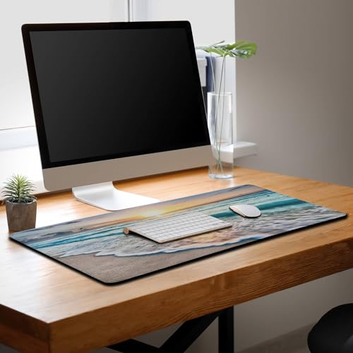 Keyboard Mats Desk Accessories Kit Gaming Mousepad Big Mouse Pads Pc Desk Mat Full Desk Mat Waterproof Non-Slip Rubber Base 35.4" X 15.7" for Game Office, Beach Sunset Ocean Waves - color: Beach