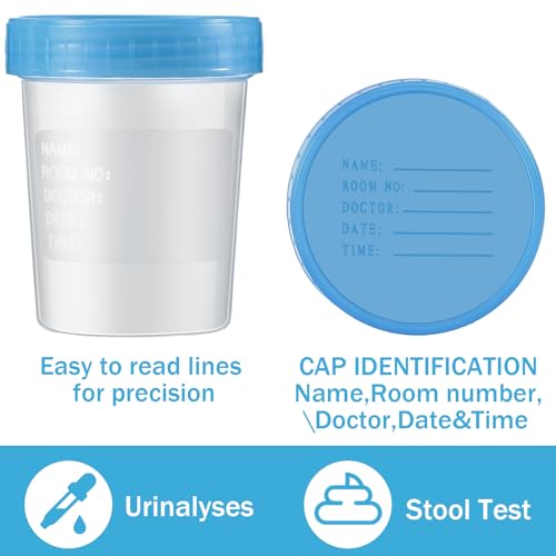 200 Pcs Disposable Specimen Cup Urine Pee Cups for Testing 4oz Specimen Container with Leak Proof Screw on Lids for Safe Urinalysis Pee Stool Sample Collection Analysis (Blue) - color: Blue