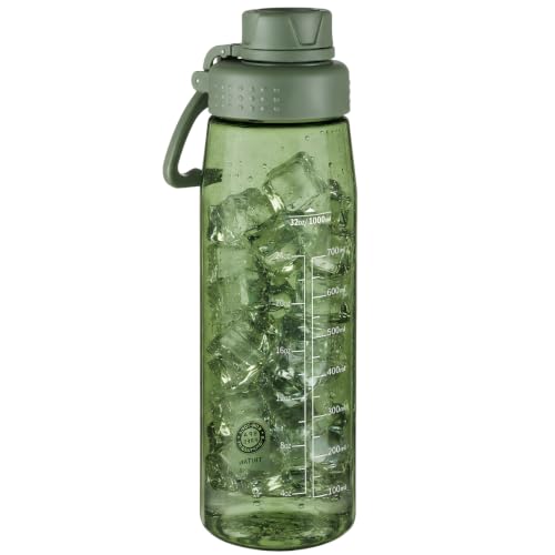 32oz Clear Water Bottle - BPA-Free Tritan Plastic, Fast Flow Spout Lid, Wide Mouth & Leakproof Design Hiking Water Bottle Suitable for Travel, Outdoors, Gym, Travel, Home, School(Army Green) - color: Army Green