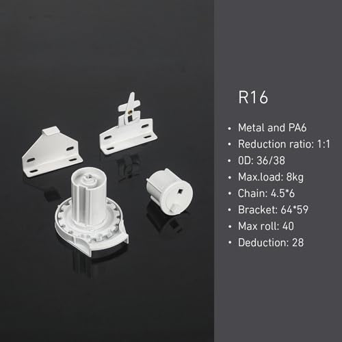 Roll Ease R-Series Roller Shade Bracket Kit with R16 Clutch + RB560 Brackets + End Plug (White) for 1-1/2"(38mm) Tube - style: R16 + RB560 Kit for (1-1/2")