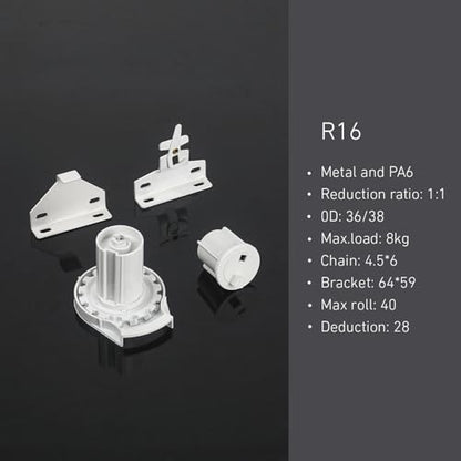 Roll Ease R-Series Roller Shade Bracket Kit with R16 Clutch + RB560 Brackets + End Plug (White) for 1-1/2"(38mm) Tube - style: R16 + RB560 Kit for (1-1/2")