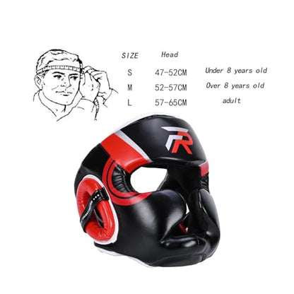 Boxing Headgear Forehead and Ear Protection Thickened Gear Full Face Protection for Training Muay Thai Men Women - color: Red Small